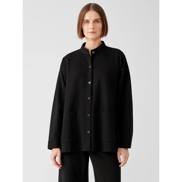 Eileen Fisher Womens Washable Flex Ponte Stand Collar Overshirt Brown size S - Picture 2 of 15